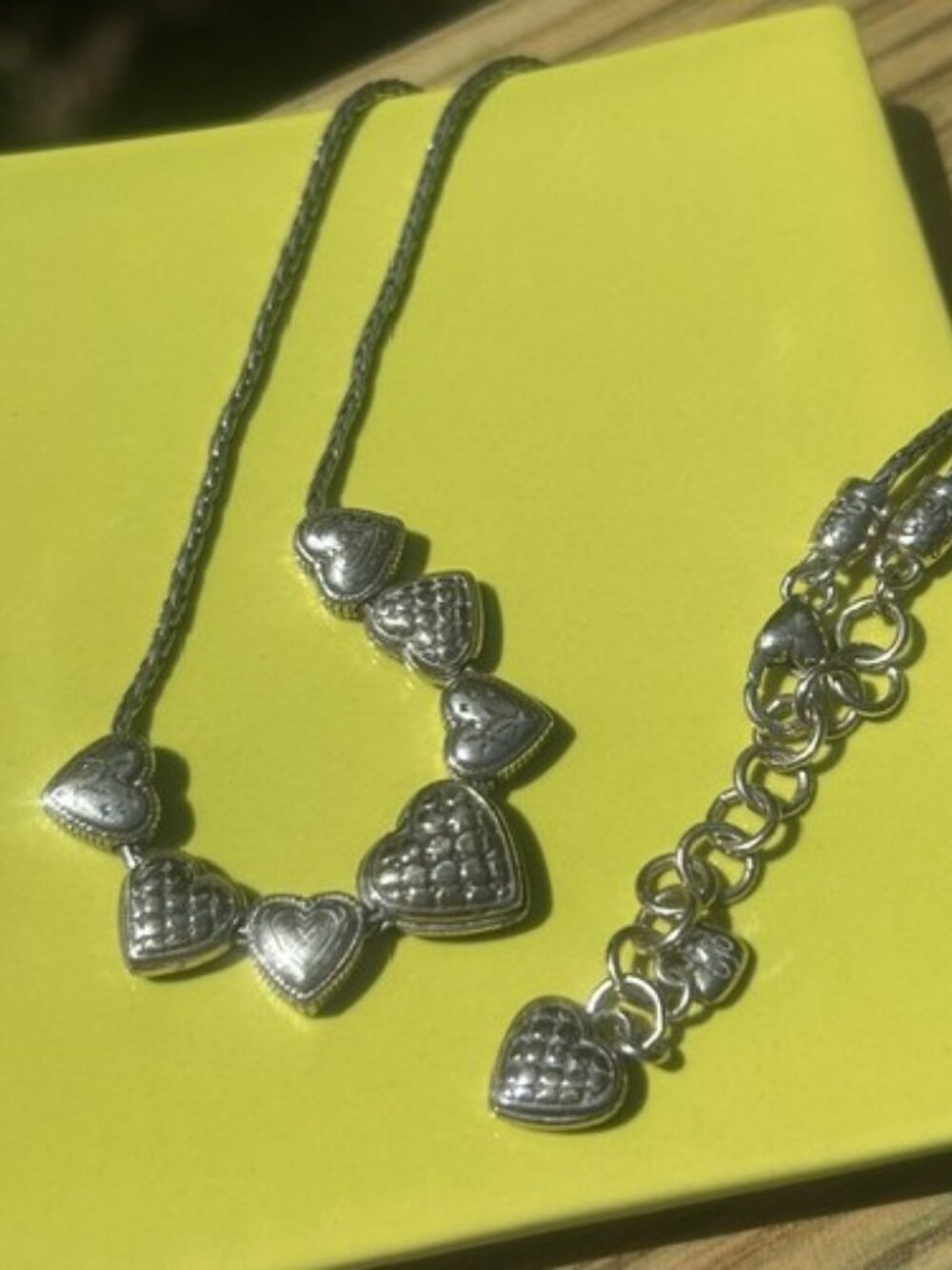 BRIGHTON “Enchanted Hearts” Slider Charm Silver Chain NECKLACE
